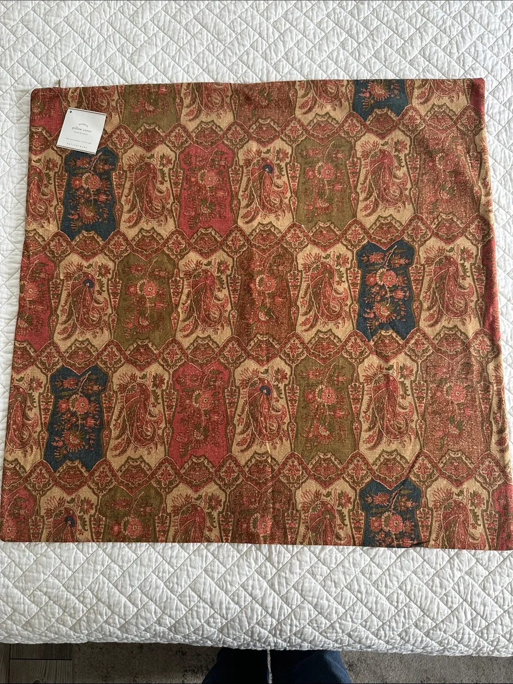 Pottery Barn Red and Brown Paisley Accent Pillow Cover Only